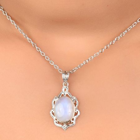 92.5 Sterling Silver Boho Chic Moonstone PendantÂ Designer Frame Pendant