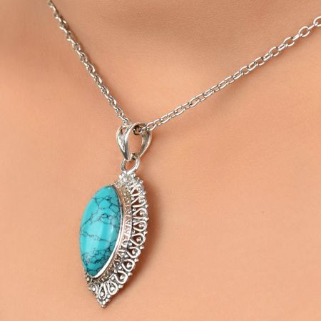 92.5 Sterling Silver Turquoise Pendant Marquise Delicate Wedding Gift