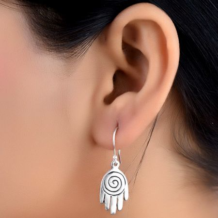 92.5 Sterling silver Earrings Small Spiral design Hand Charm Earrings
