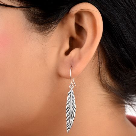 Long Indian leaf 92.5 Sterling silver Earrings For Daily Office Wear
