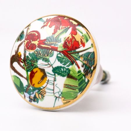 Tropical Fruits Animals Ceramic Cabinet Knobs  with Gold Work