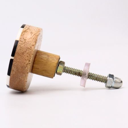 Check Pattern Drawer Knob Made of Wood and Resin
