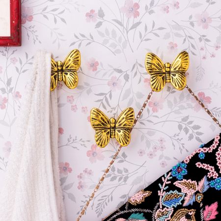Modern Golden Butterfly Metal Wall Hooks-3 Pieces