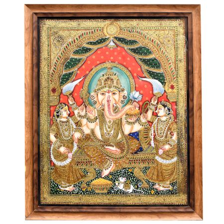 Painting Of Lord Ganesha With Tanjore Work Art