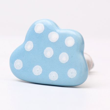 Sky Blue White Dot Cloud Ceramic Cabinet Knob