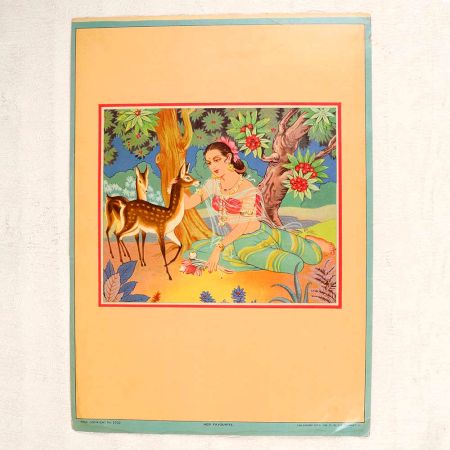 Vintage Oleograph Paper Print of Lady Sitting Under Tree