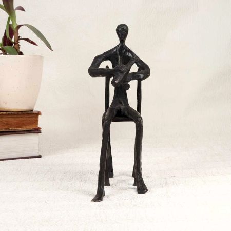 Vintage Finish Brass Statue of Musician for Collection and Decor