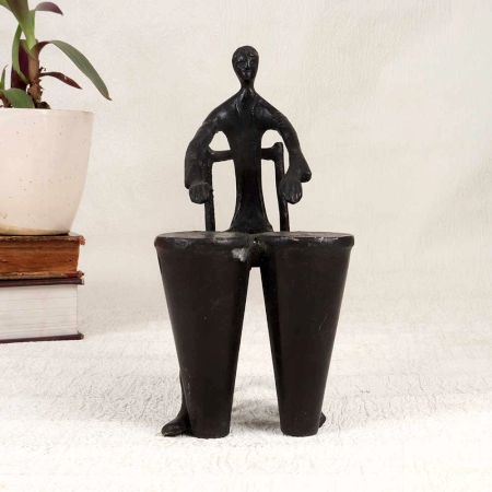 Handmade Vintage Brass Statue of Musician Playing Drums for Decor