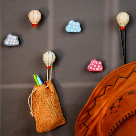 Ceramic Hot Air Balloon Cloud Modern Kids Wall Hook-6 Pieces