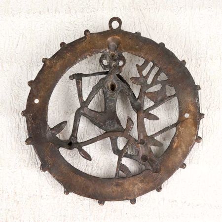 Finest Brass Tribal Art Radha Plate in Dark Finish for Wall Hanging