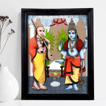 Lord Krishna and Sudama Glass Painting for Decoration