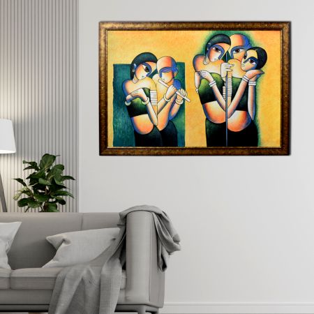 Modern Art Canvas Painting of Love Story of Radha and Krishna