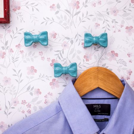 Turquoise Green Ceramic Bow Modern Wall Hook-Pack of 3