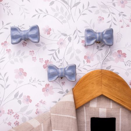 Grey Ceramic Bow Modern Wall Hook-Pack of 3