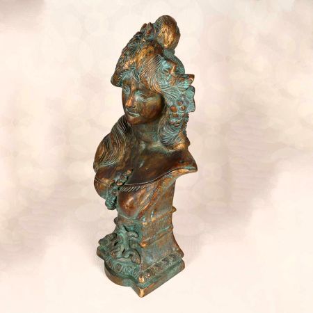 Handmade Vintage Finish Brass Lady Bust Statue in English Art