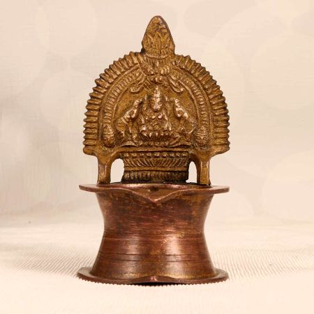 Indian Traditional Brass Gaja Lakshmi Oil Lamp for Rituals