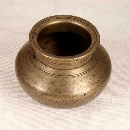 Engraved Handcrafted Brass Holy Water Pot for Hindu Rituals