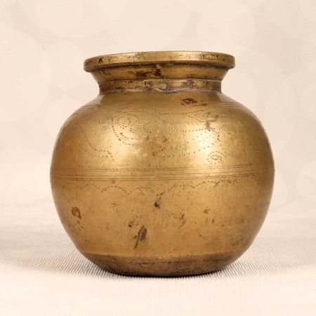 Beautifully Engraved Brass Holy Water Pot for Flower Decoration