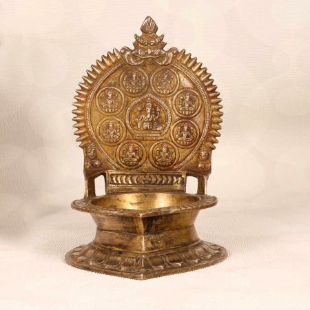Handcrafted Indian Holy Brass Gaja Lakshmi Oil Lamp for Temple