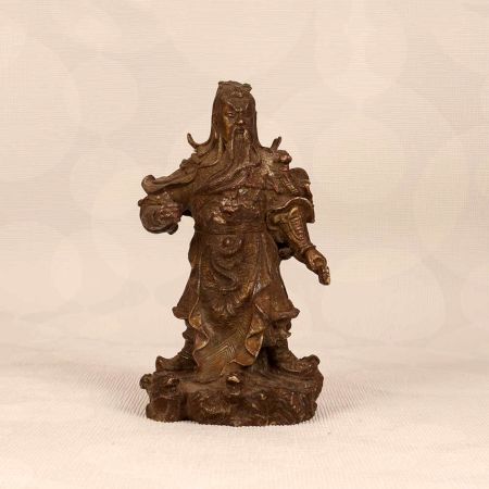 Handmade Vintage Brass Guan Gong Warrior Statue in Brown Finish
