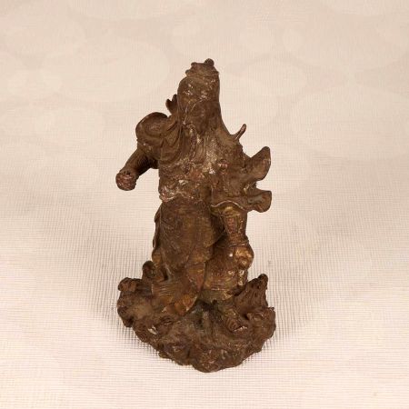 Handmade Vintage Brass Guan Gong Warrior Statue in Brown Finish