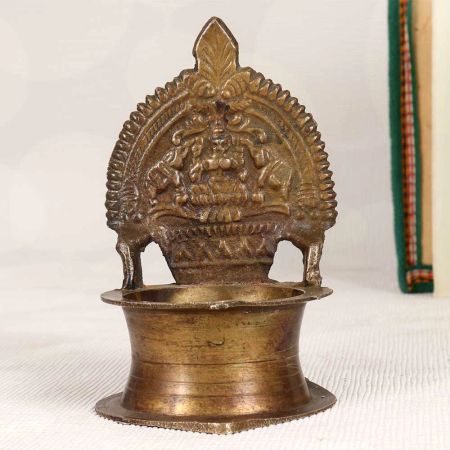 Handcrafted South Indian Brass Gaja Lakshmi Oil Lamp for Decor