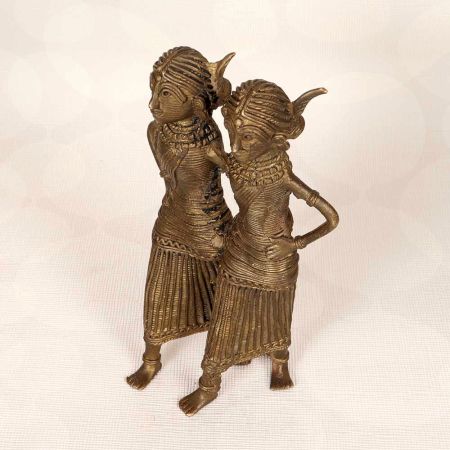 Handmade Bengali Art Brass Two Lady Statue for Home Decor