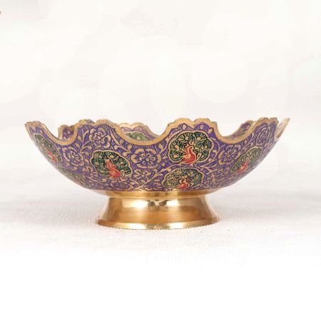Handcrafted Enamel Work Brass Fruit Bowl for Home Decor