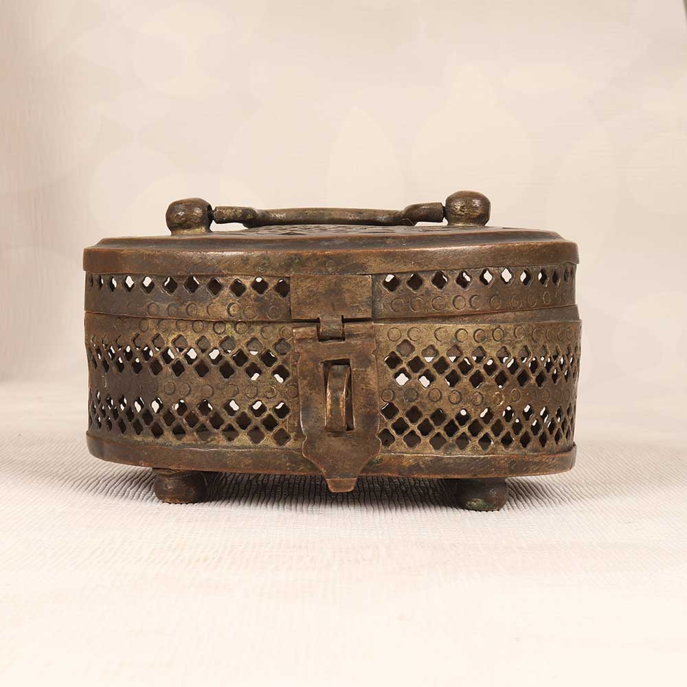 Handcrafted Vintage Brass Jewelry Box in Jali Work for Decoration