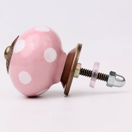 Pink Polka Dotted Small Ceramic Cabinet Knobs