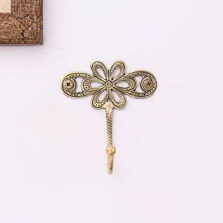 Single Brass Flower Wall Mounted Hook In Antique Finish