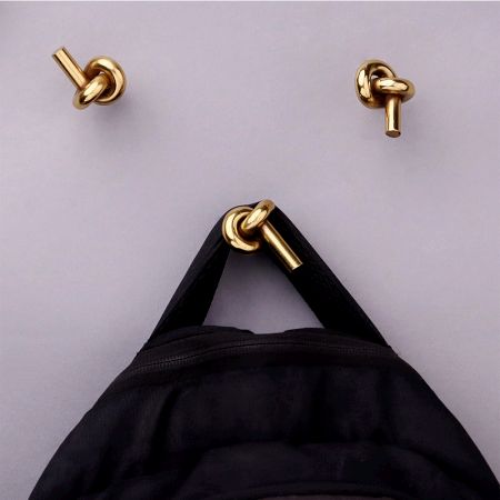 Solid Golden Knot Brass Wall Hooks-Pack of 3