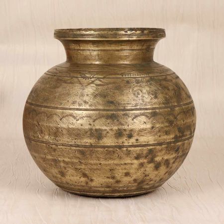 Beautiful Brown Finish Brass Holy Water Pot in South Indian Art