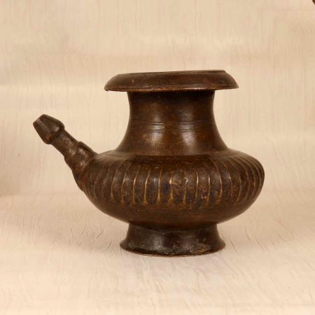 Central Indian Art Holy Brass Water Pot with Spout for Rituals