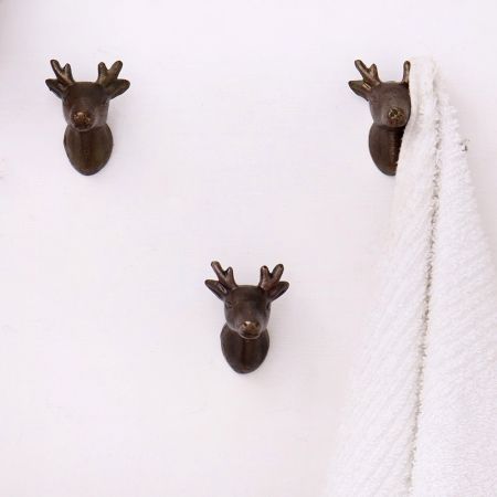 Antique Deer Metal Heavy Duty Wall Hooks-Pack of 3