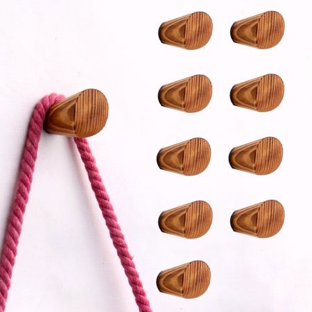 Natural Brown Wooden Wall Hooks-Pack of 10