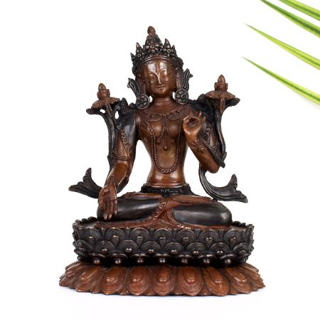 Vintage Copper Goddess Tara Statue in Tibetan Art