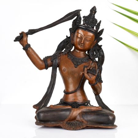 Handmade Goddess Manjushri Copper Statue in Tibetan Art