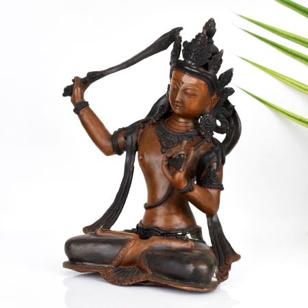 Handmade Goddess Manjushri Copper Statue in Tibetan Art