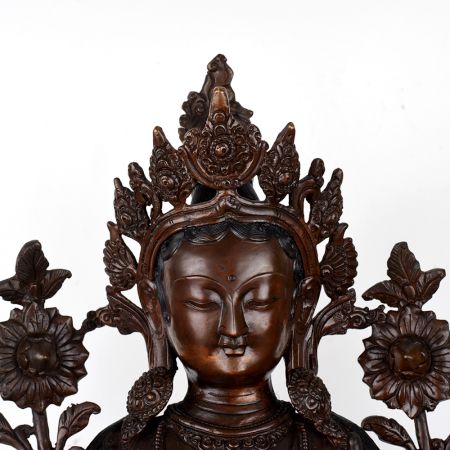 Vintage Finish Goddess Green Tara Copper Statue in Tibetan Art