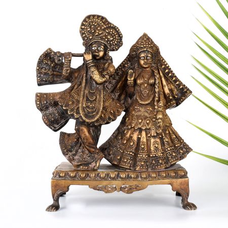 Handmade Vintage Brass Lord Krishna and Radha Decorative Statue
