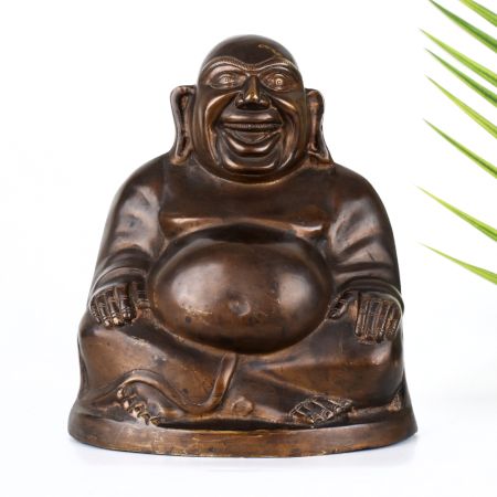Handcrafted Laughing Buddha Brass Statue in Chinese Art