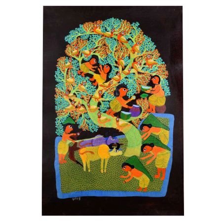 Traditional Intricate Patterns Gond Art Painting by Durgabai Vyam