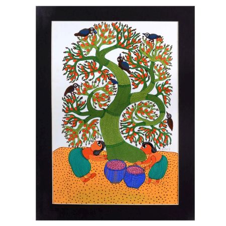 Gond Acrylic Painting on Paper by Padma Shri Awardee Durgabai Vyam