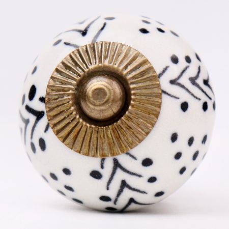White Black Dots Leaf Cabinet Knob