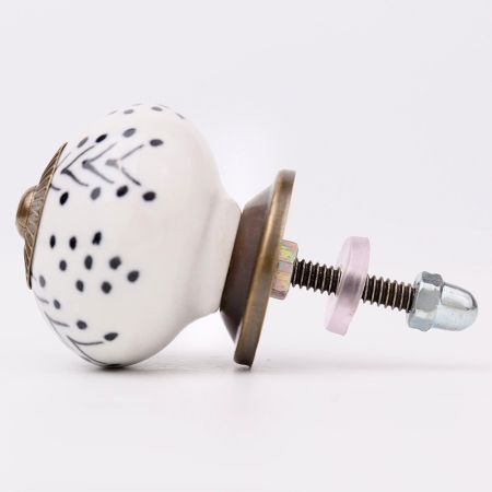 White Black Dots Leaf Cabinet Knob