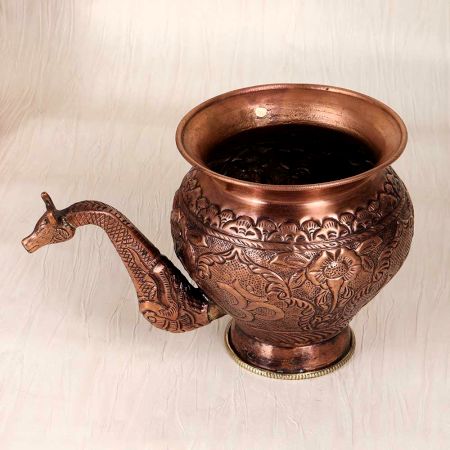 Engraved Brown Finish Copper Water Pot with Nandi Head Spout