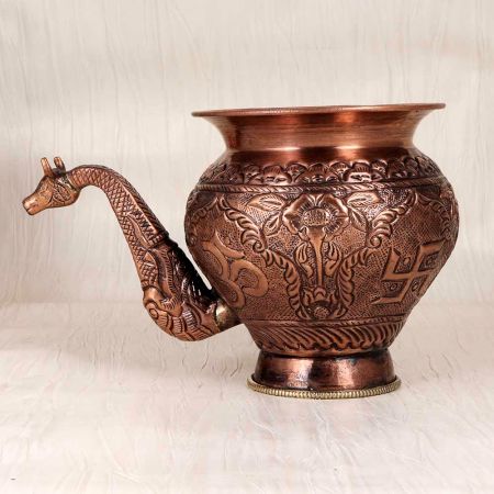 Engraved Brown Finish Copper Water Pot with Nandi Head Spout