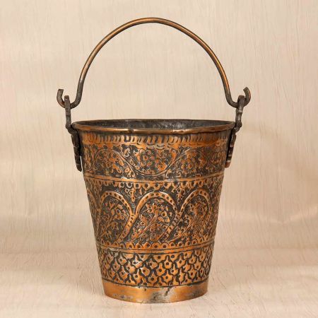 Traditional Islamic Art Copper Bucket with Engraving for Collection