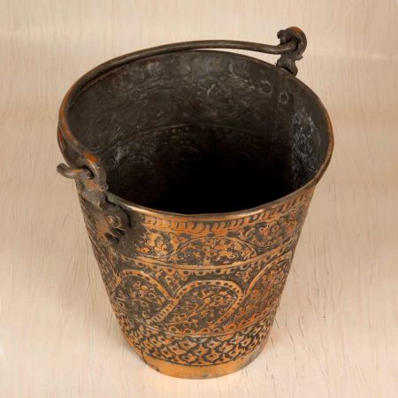 Traditional Islamic Art Copper Bucket with Engraving for Collection